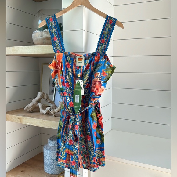FARM Rio Pants - NWT farm rio stitched garden blue romper | size L